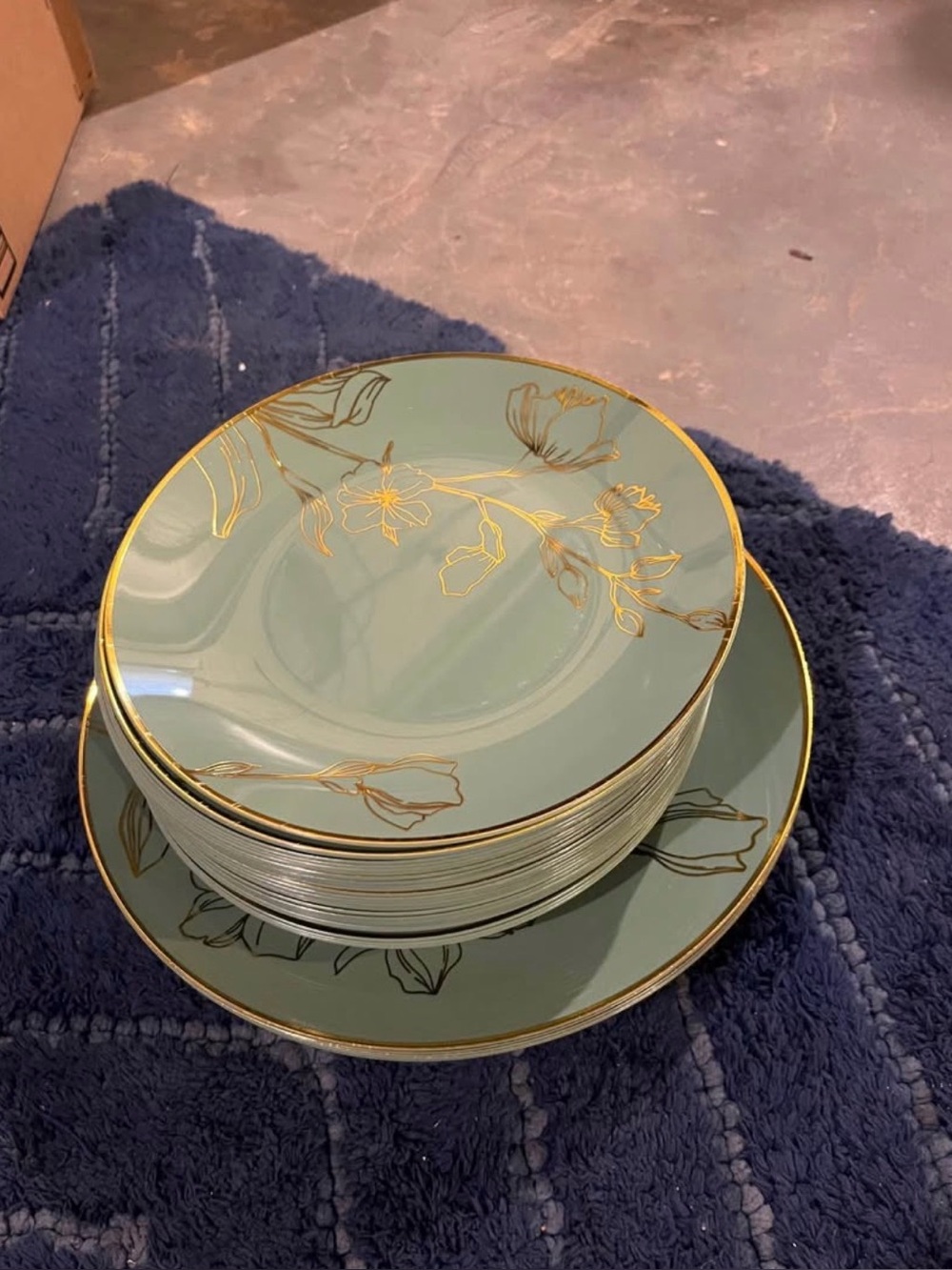 Green and Gold Floral disposable Dinnerware 
 - Home Dining